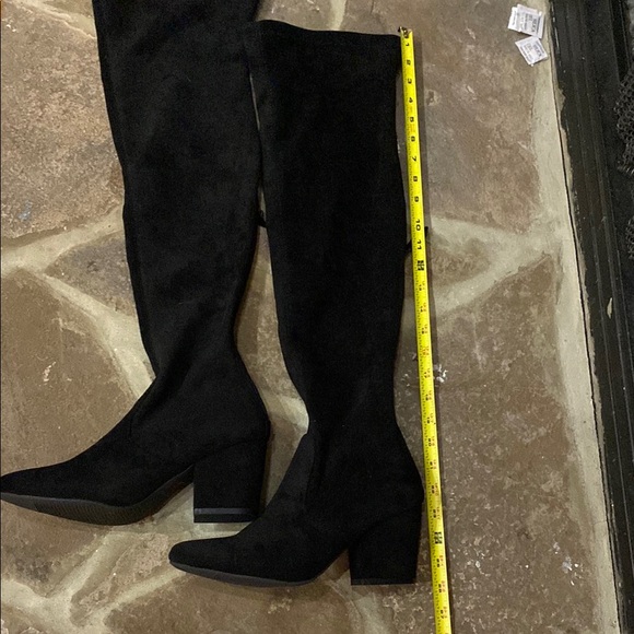 Black Over-the-Knee Women's heel Boots faux suede new pointed toe - Picture 3 of 8